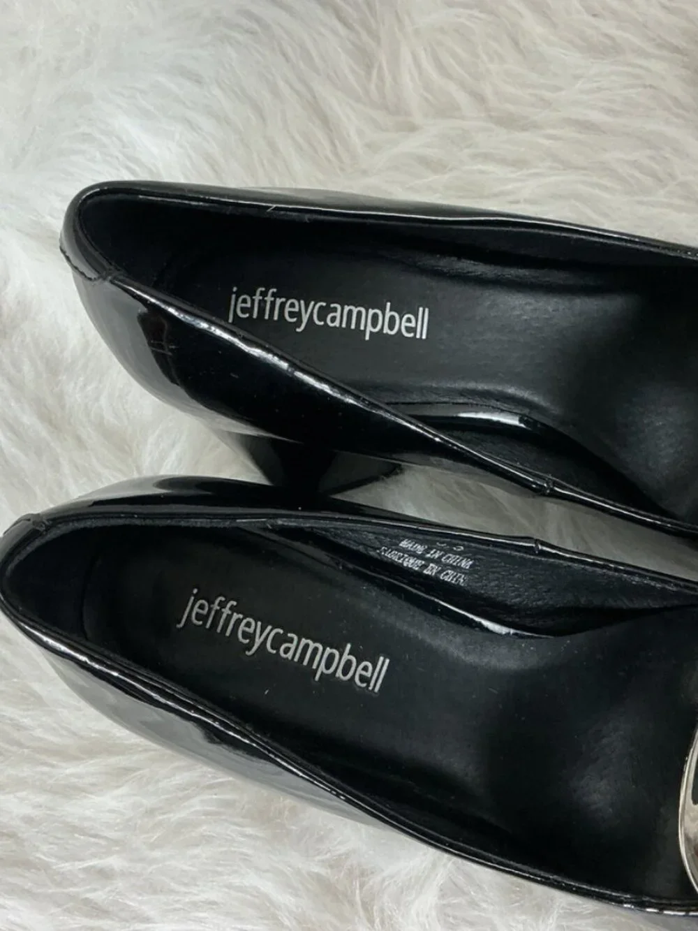 Jeffrey Campbell Tippi Black Patent Leather Silver Metal Pump Block Heels 6.5